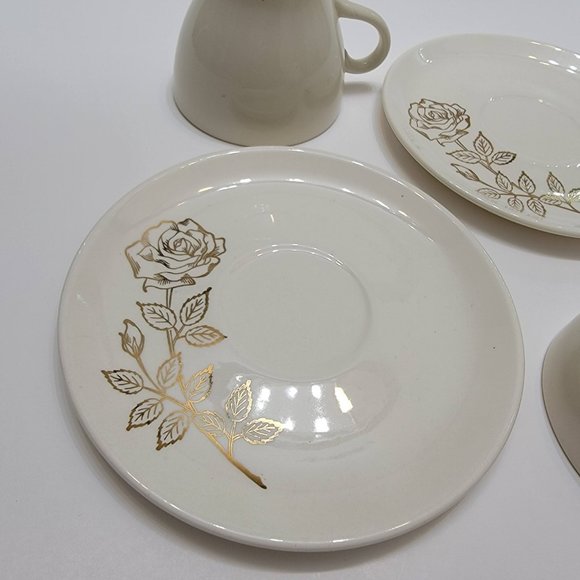 SCIO Ceramic Tea Cup Coffee Cup and Saucer Set of 2 White w Golden Rose Design - Picture 7 of 8